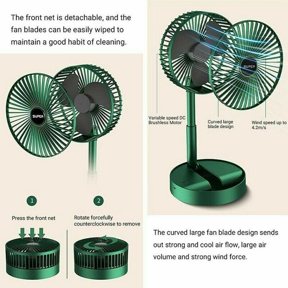 Telescopic Folding Fan – Portable USB Rechargeable Folding Table Fan | Adjustable Height Mini Cooling Fan | Stylo Choice