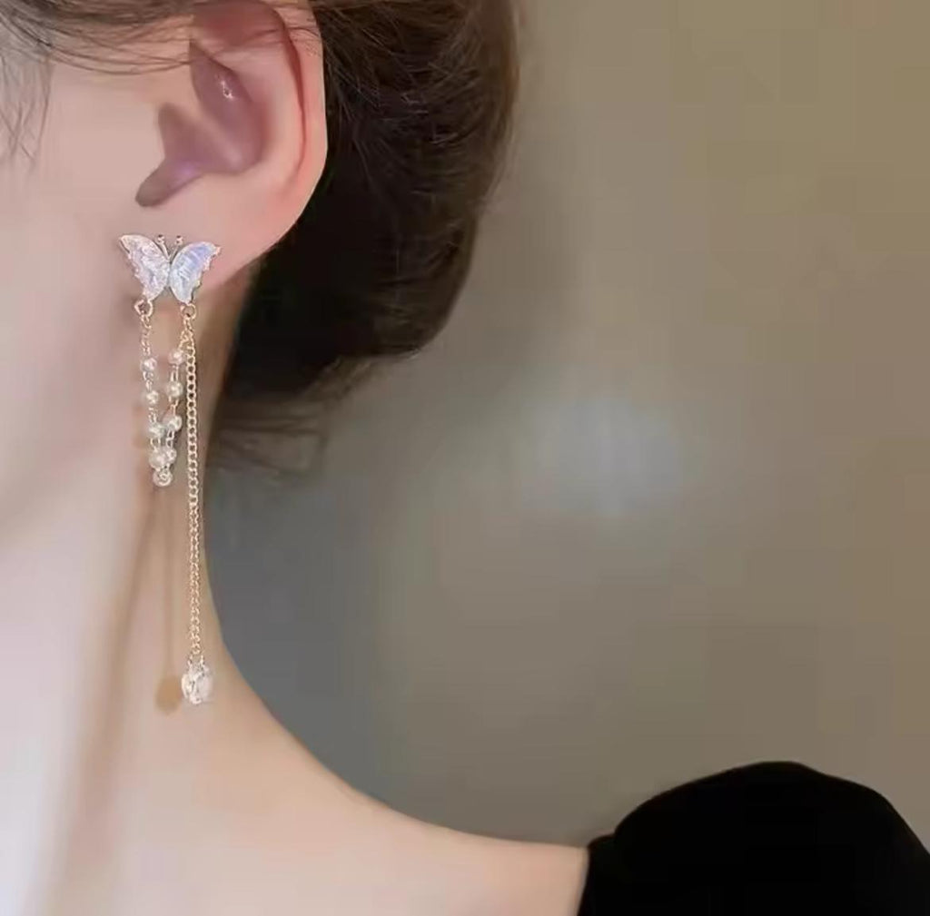 Elegant Butterfly Pearl Tassel Drop Earrings for Women & Girls | Luxury Korean Style Dangle Earrings | Stylo Choice