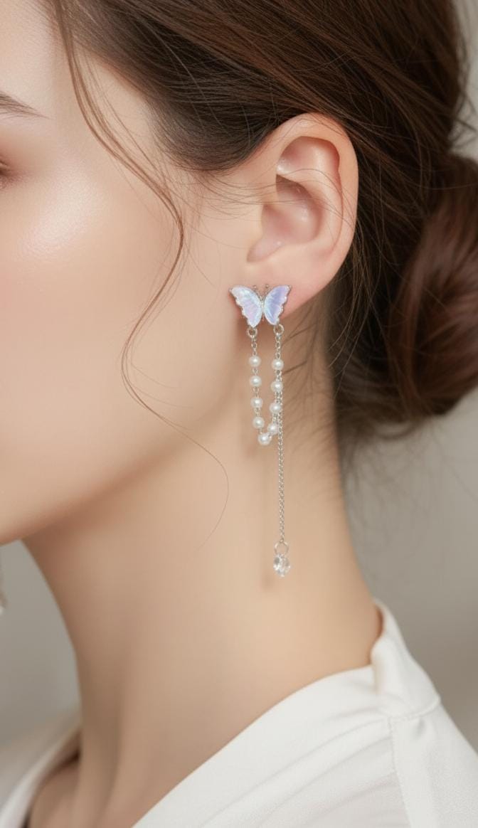 Elegant Butterfly Pearl Tassel Drop Earrings for Women & Girls | Luxury Korean Style Dangle Earrings | Stylo Choice