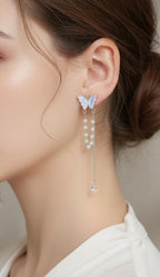 Elegant Butterfly Pearl Tassel Drop Earrings for Women & Girls | Luxury Korean Style Dangle Earrings | Stylo Choice