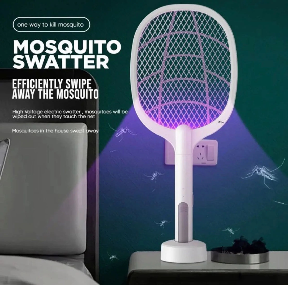 Rechargeable Mosquito Racket With Charging Stand – Electric Mosquito Killer Bat | USB Rechargeable Insect Zapper | Stylo Choice