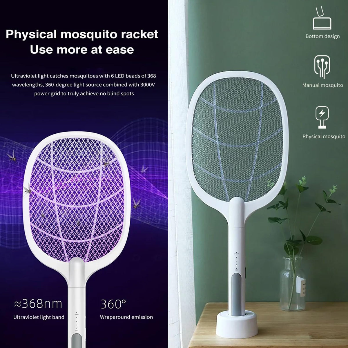 Rechargeable Mosquito Racket With Charging Stand – Electric Mosquito Killer Bat | USB Rechargeable Insect Zapper | Stylo Choice