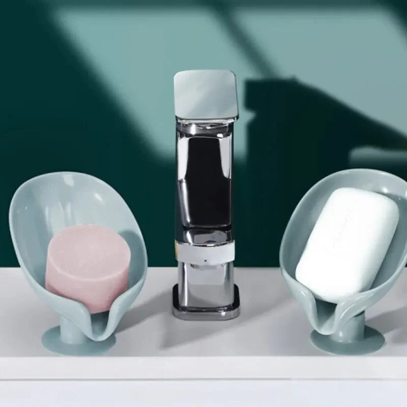 Leaf-Shape Self-Draining Soap Holder – Bathroom & Kitchen Soap Dish with Suction Base | Stylo Choice