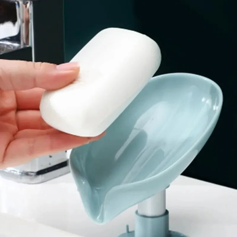 Leaf-Shape Self-Draining Soap Holder – Bathroom & Kitchen Soap Dish with Suction Base | Stylo Choice