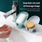 Leaf-Shape Self-Draining Soap Holder – Bathroom & Kitchen Soap Dish with Suction Base | Stylo Choice