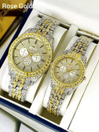 Luxury Diamond-Accented Couple Watch Set for Men & Women – Elegant Matching Wrist Watches (Without Box)