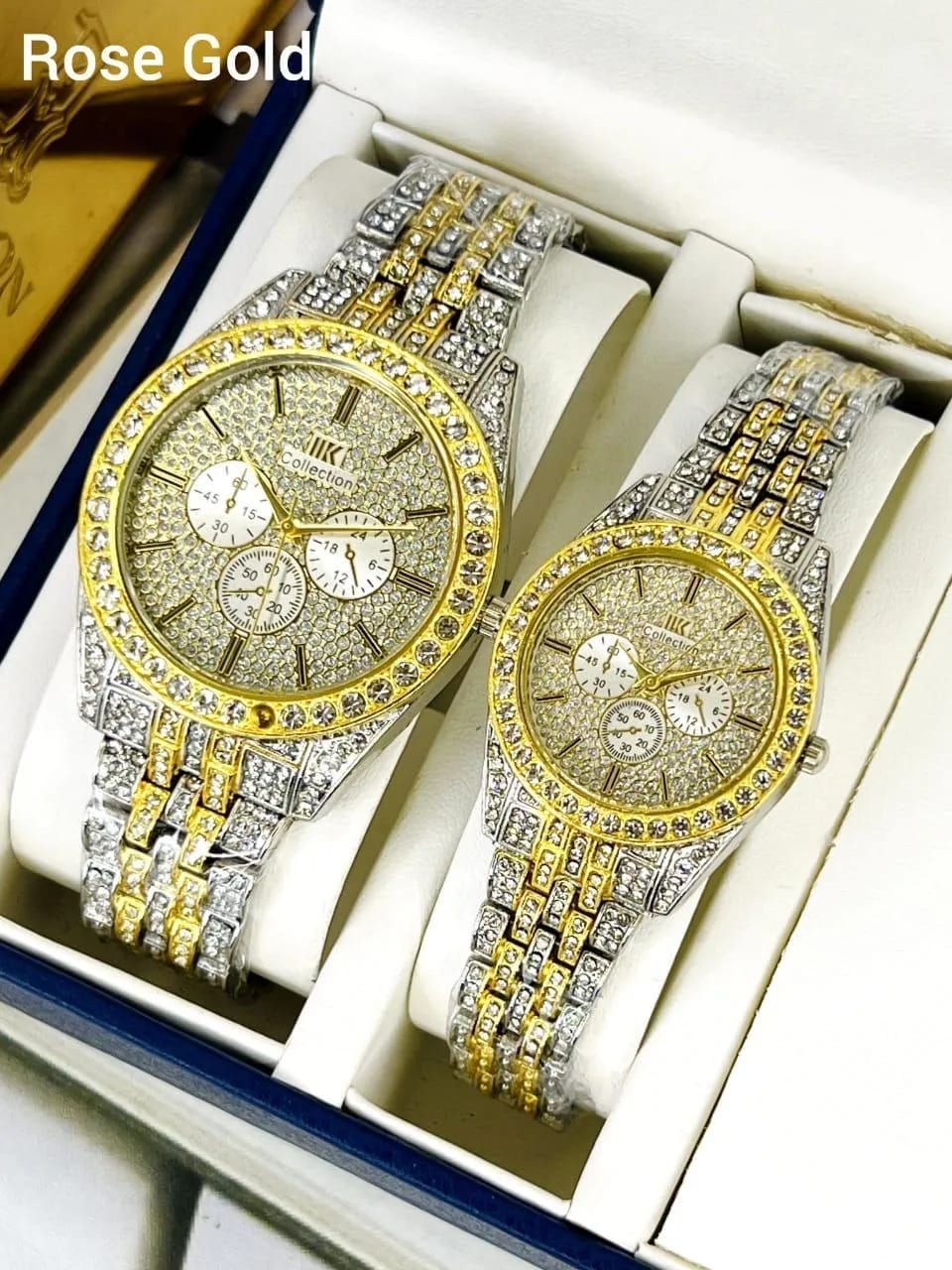 Luxury Diamond-Accented Couple Watch Set for Men & Women – Elegant Matching Wrist Watches (Without Box)