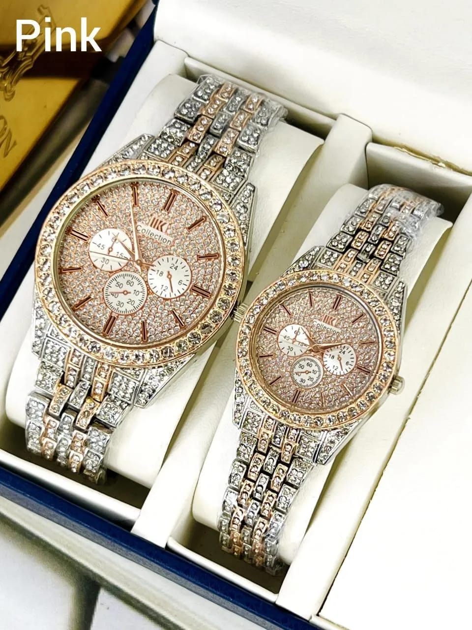 Luxury Diamond-Accented Couple Watch Set for Men & Women – Elegant Matching Wrist Watches (Without Box)