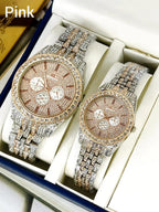 Luxury Diamond-Accented Couple Watch Set for Men & Women – Elegant Matching Wrist Watches (Without Box)