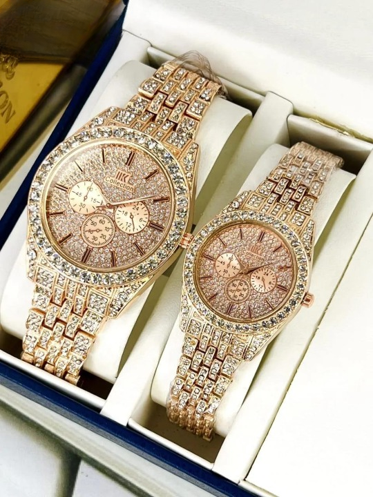 Luxury Diamond-Accented Couple Watch Set for Men & Women – Elegant Matching Wrist Watches (Without Box)