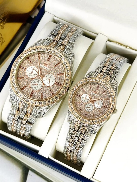 Luxury Diamond-Accented Couple Watch Set for Men & Women – Elegant Matching Wrist Watches (Without Box)