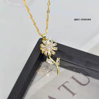 Flower Rotation Pendant Golden Necklace – Elegant Rotating Floral Charm Necklace for Women | Stylo Choice