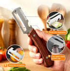3 in 1 Peeler Knife with Wooden-Style Handle – Multifunctional Stainless Steel Fruit & Vegetable Peeler