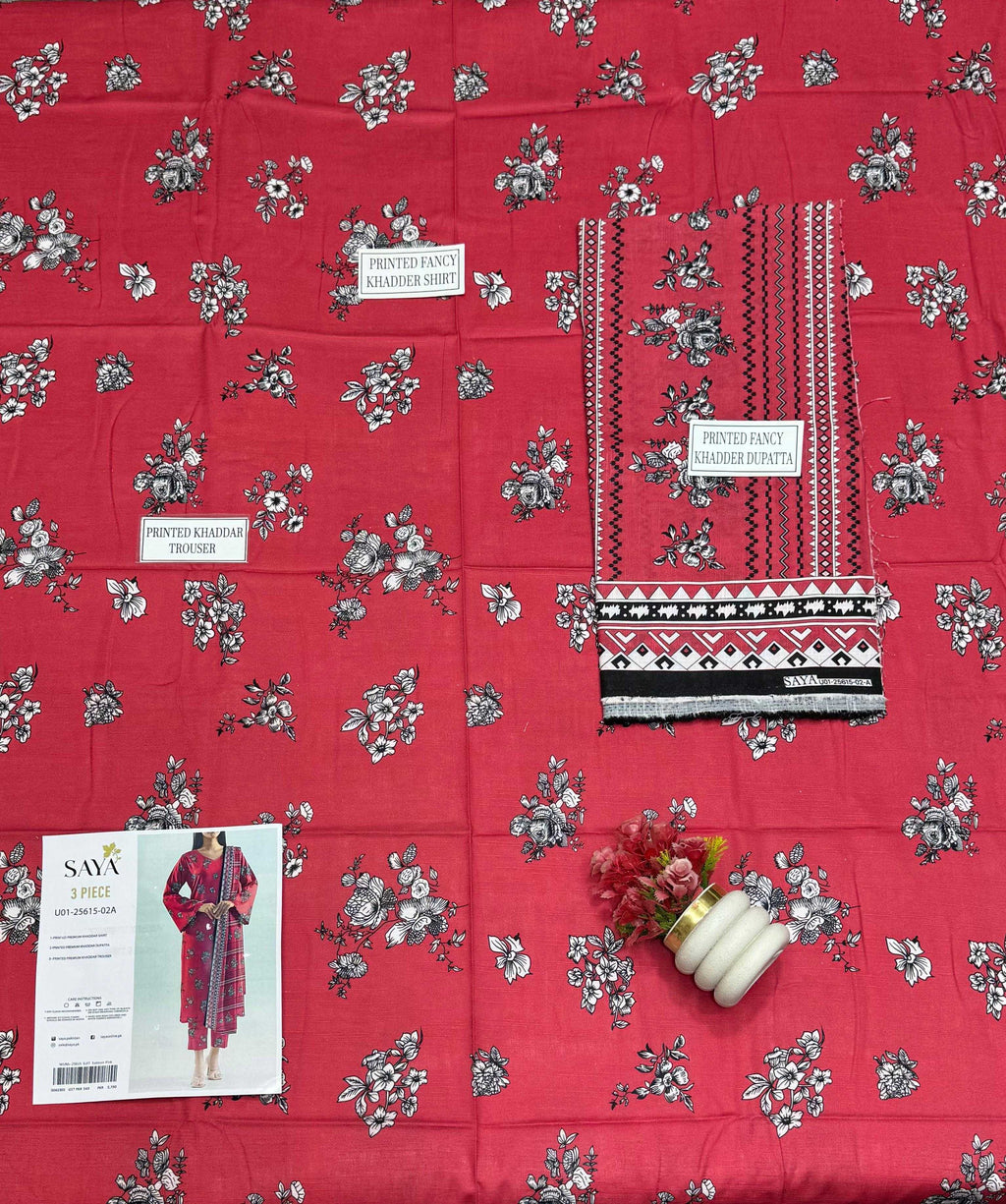 Saya Ruby Bloom 3-Piece Printed Lawn Suit – Unstitched Women's Summer Dress Collection | Stylo Choice