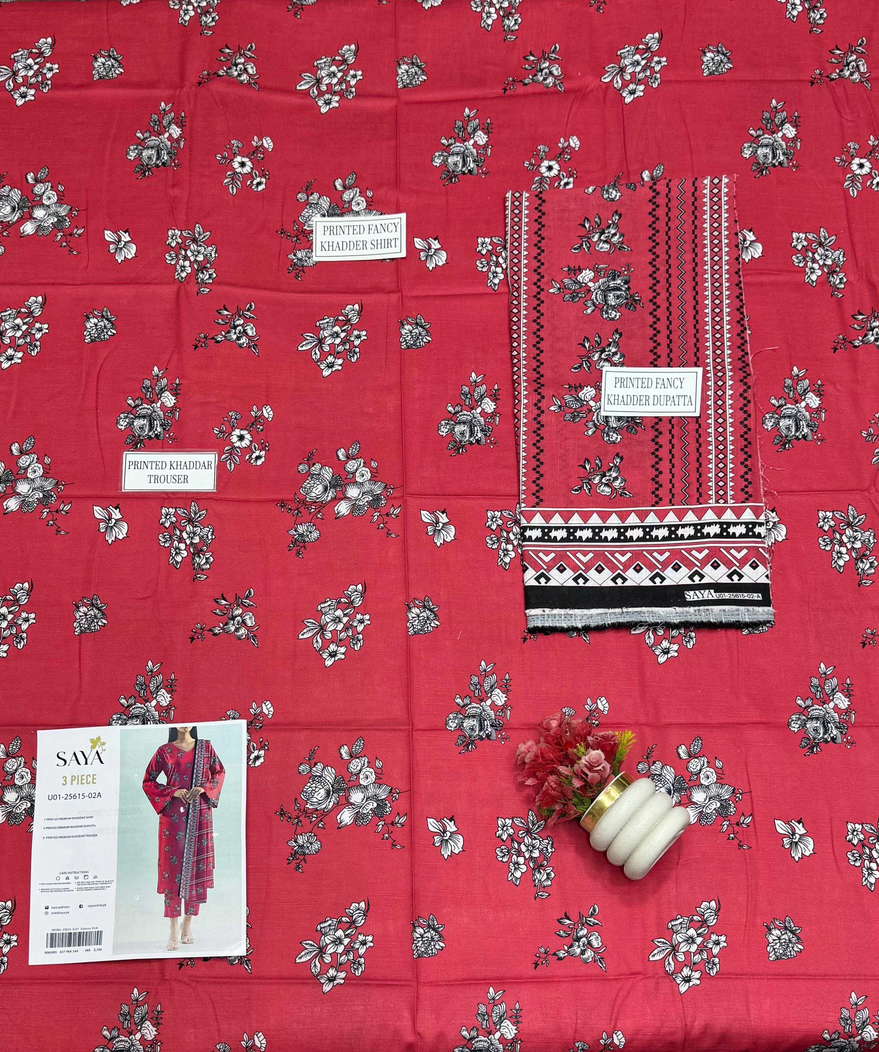 Saya Ruby Bloom 3-Piece Printed Lawn Suit – Unstitched Women's Summer Dress Collection | Stylo Choice