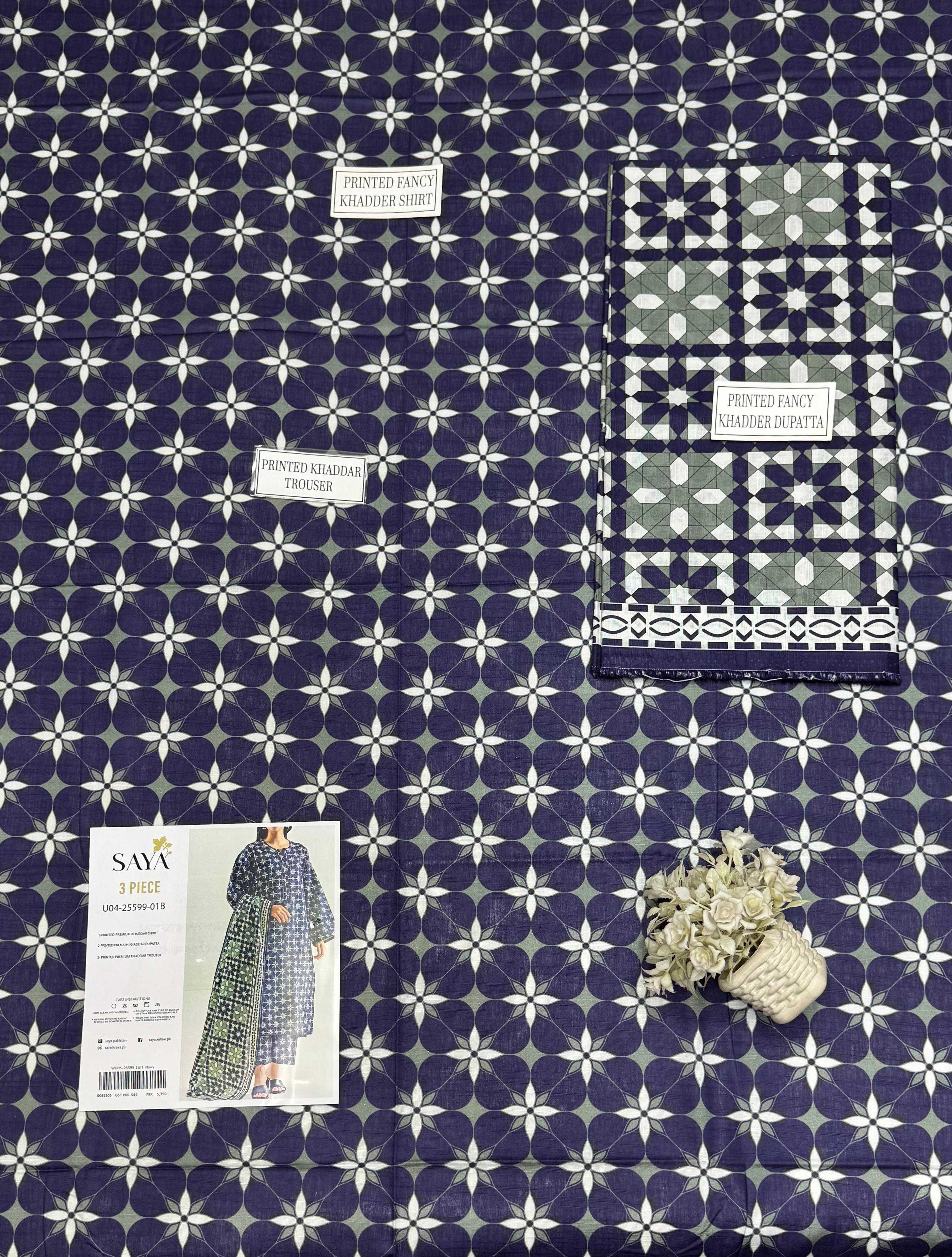 Saya Geometric Elegance 3-Piece Printed Lawn Suit – Unstitched Summer Collection | Stylo Choice