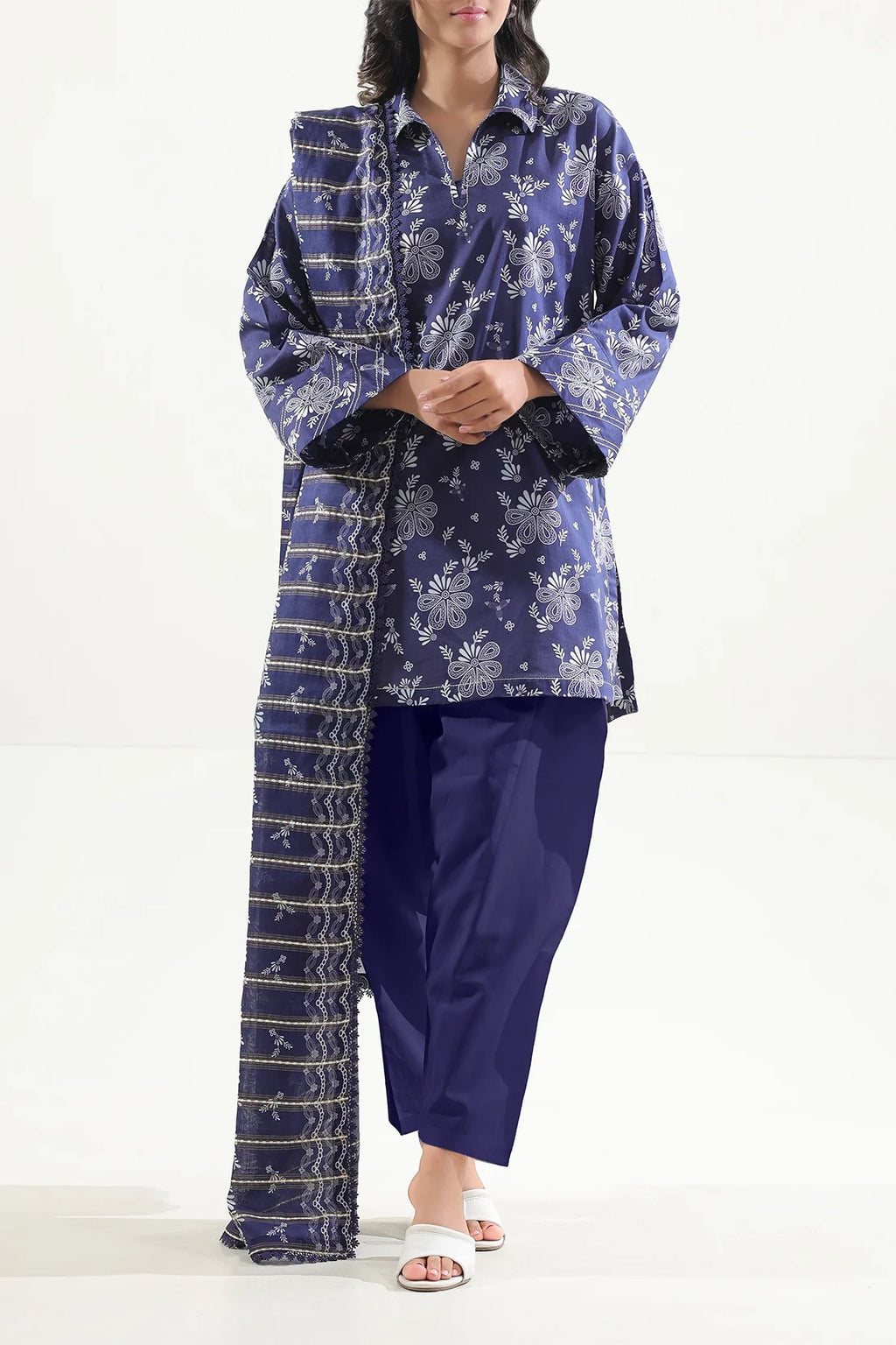 Saya Midnight Flora 3-Piece Printed Lawn Suit – Unstitched Summer Collection for Women | Stylo Choice