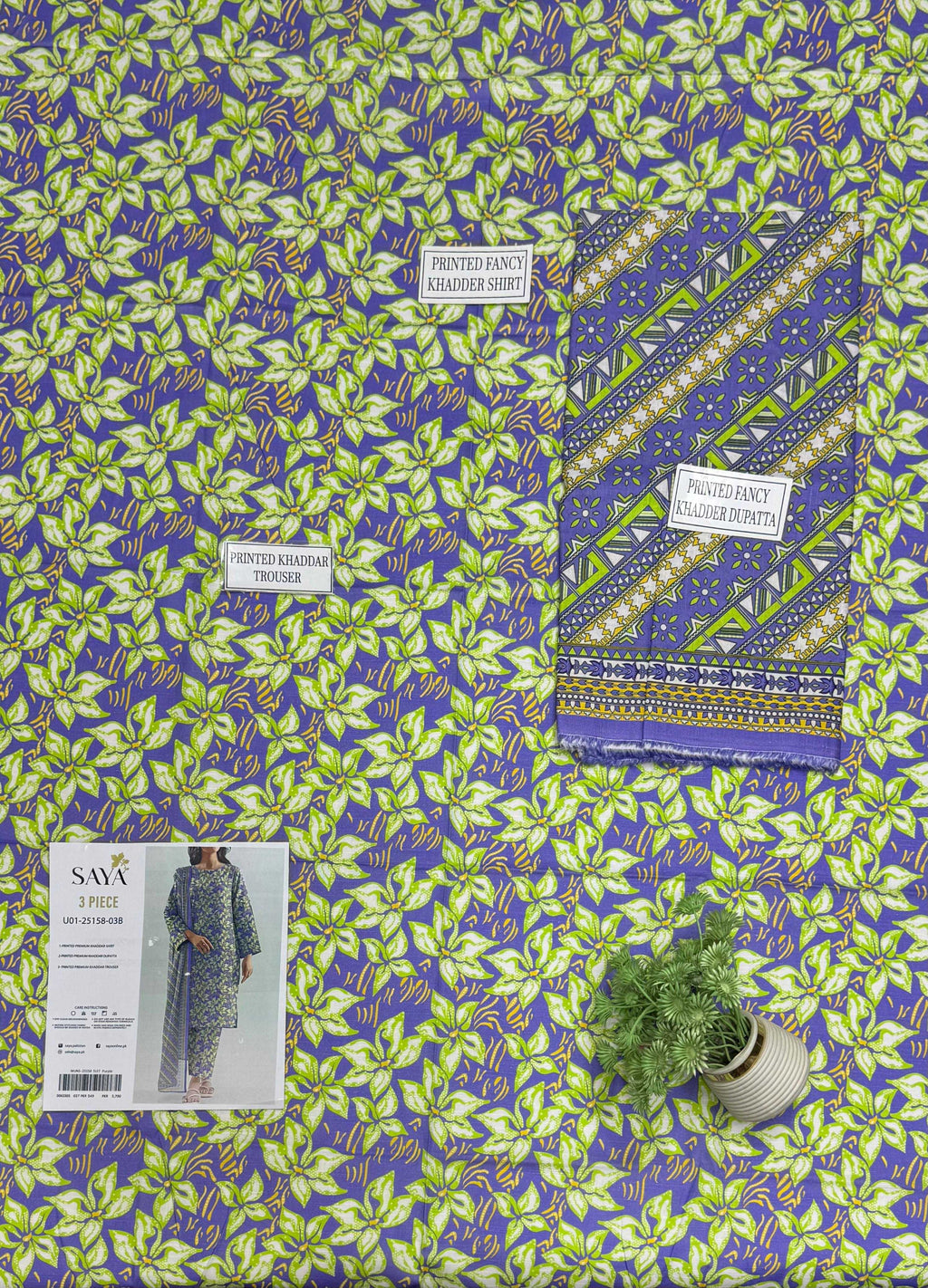 Saya Azure Blossom 3-Piece Printed Lawn Suit – Unstitched Summer Collection for Women | Stylo Choice
