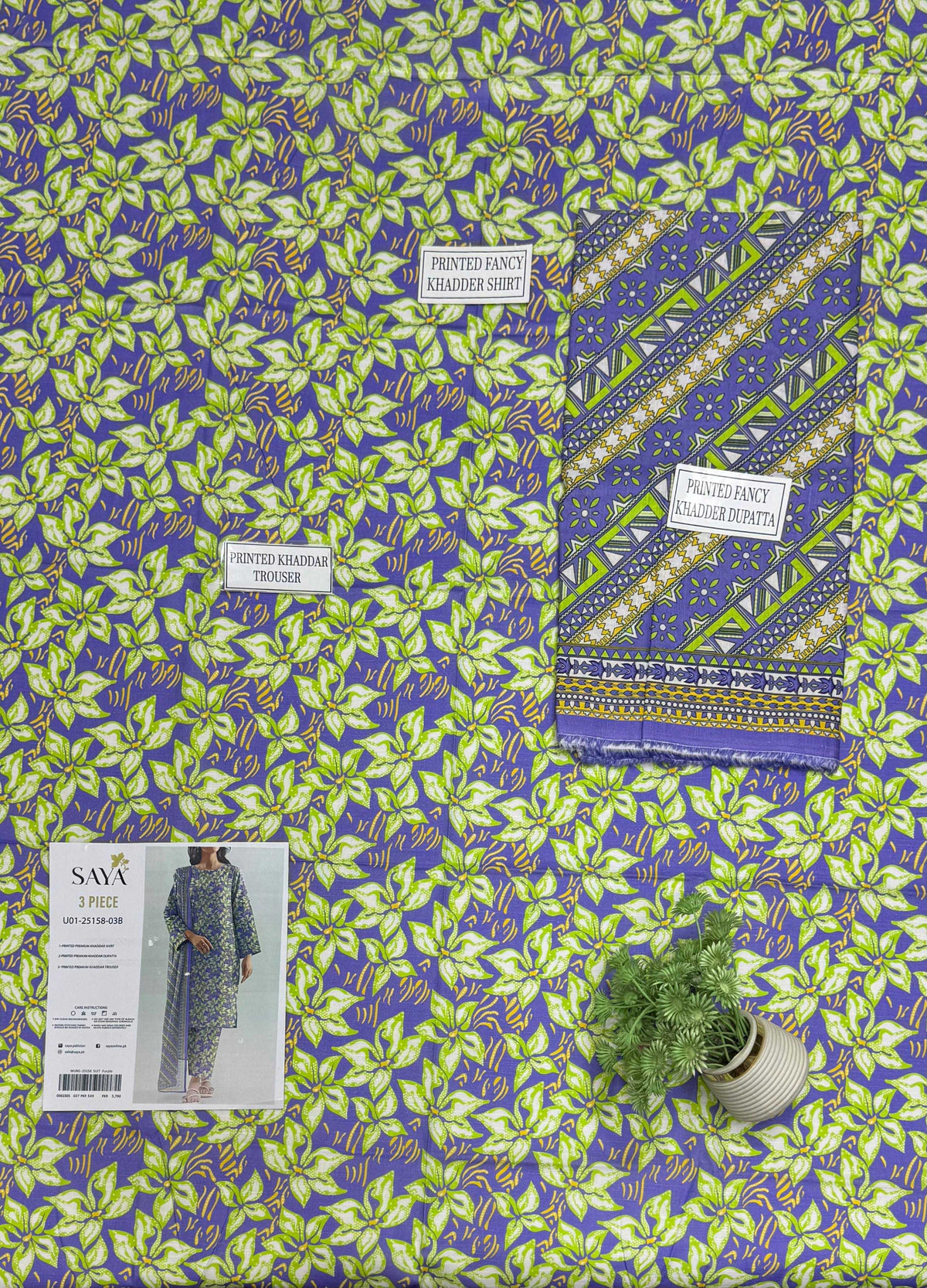 Saya Azure Blossom 3-Piece Printed Lawn Suit – Unstitched Summer Collection for Women | Stylo Choice