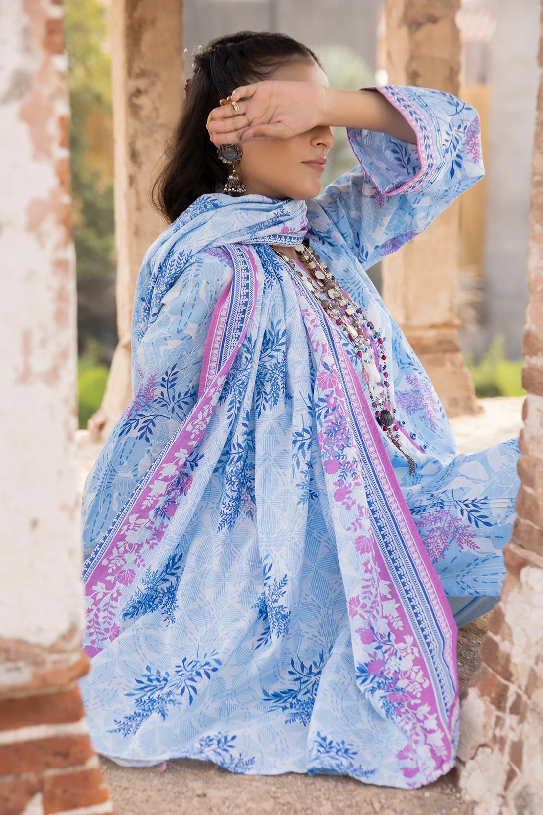 Saya Lavender Sky 3-Piece Printed Lawn Suit – Unstitched Summer Collection for Women | Stylo Choice