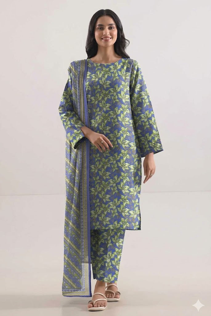 Saya Azure Blossom 3-Piece Printed Lawn Suit – Unstitched Summer Collection for Women | Stylo Choice