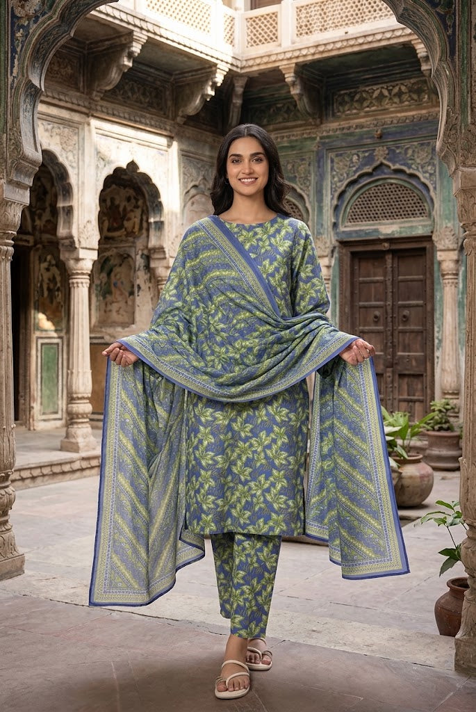 Saya Azure Blossom 3-Piece Printed Lawn Suit – Unstitched Summer Collection for Women | Stylo Choice