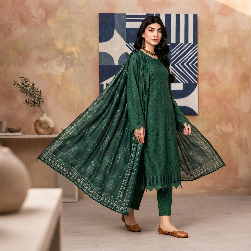 Salim Emerald Grace 3 Piece Printed Lawn Suit for Women – Premium Summer Collection | Stylo Choice