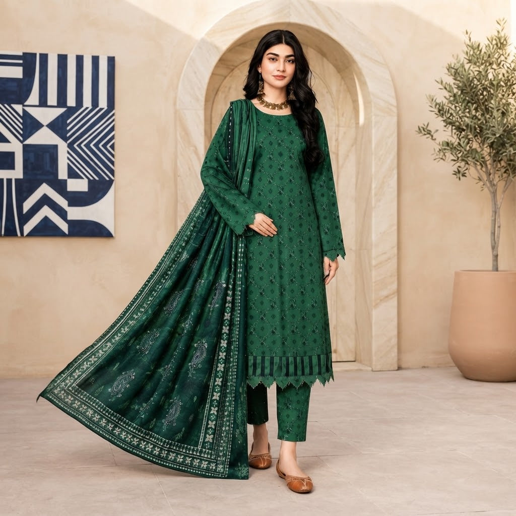 Salim Emerald Grace 3 Piece Printed Lawn Suit for Women – Premium Summer Collection | Stylo Choice