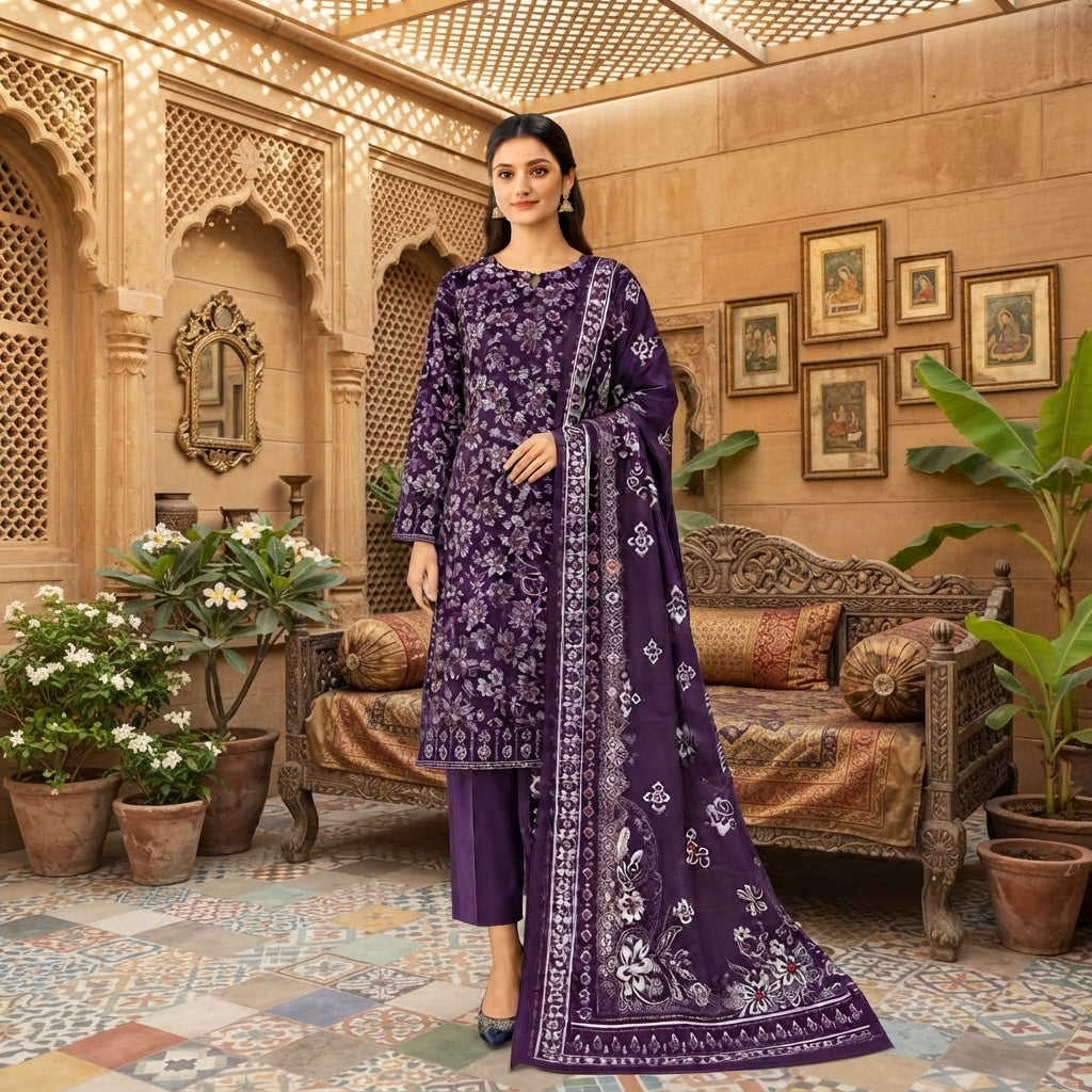 SAPPHIRE 3 Piece Printed Lawn Suit Unstitched for Women – Premium Summer Lawn Collection | Elegant Pakistani Dress | Stylo Choice