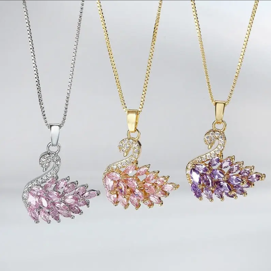 Swan Zircon Necklace for Women – Elegant Crystal Swan Pendant Necklace